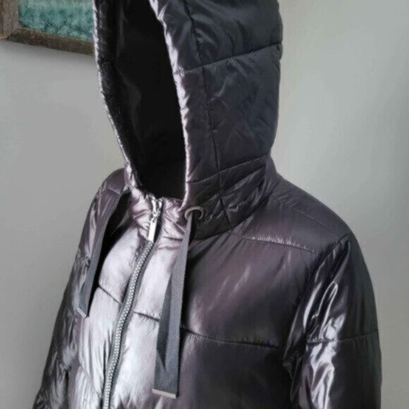 Nikki Jones Oversized Shiny Puffer Black Winter Jacket NWT Sz M - Picture 4 of 10